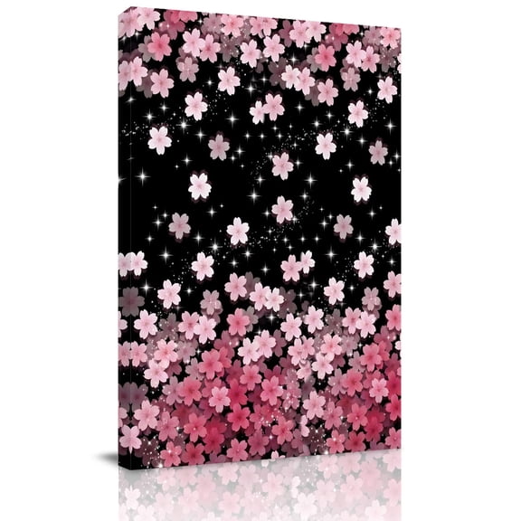 Canvas Wall Art Cherry Blossom Canvas Art Print Pink Gradient Floral Botanical Pictures Wall Decor for Living Room Bedroom Artwork Decorations Stretched Framed Ready to Hang 8"x12"