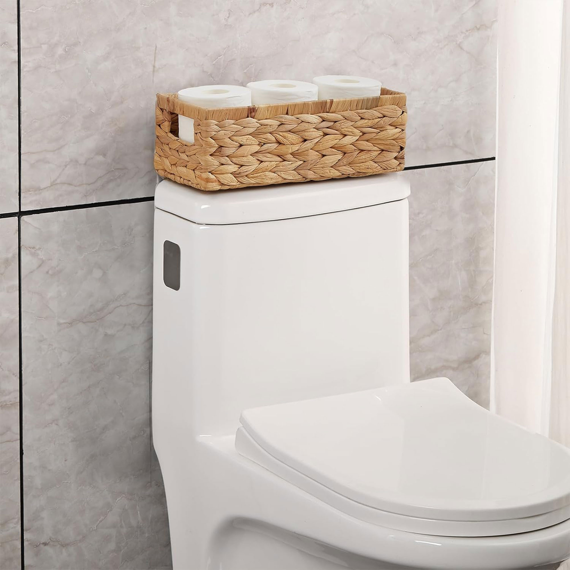 Hengbo 2Pack 3-Compartment Water Hyacinth Hand-Woven Wicker Baskets Home/Toilet Tank Top Storage