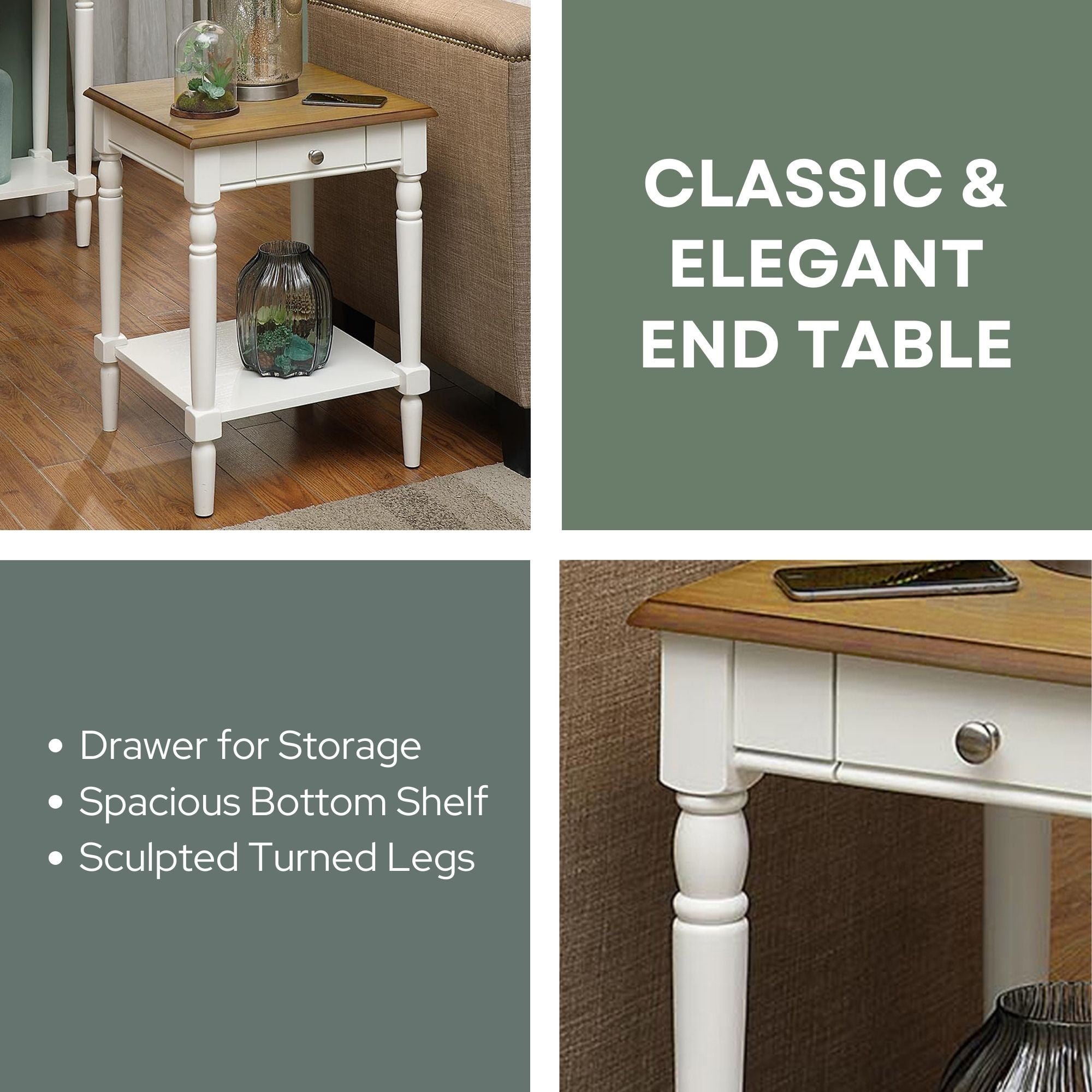 Convenience Concepts French Country One Drawer End Table with Shelf , Driftwood/White