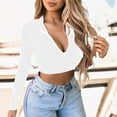 thumbnail image 2 of Uuszgmr Tops For Womens Female Long Sleeve Quarter Zip Crop Top Fashion Lined V Neck Fitted Slim Cropped Shirts Versatile Tops, 2 of 5