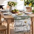 thumbnail image 2 of Table Runner 108 Inches Long for Kitchen Dining, White Green Blue Dresser Scarf Farmhouse, Dining Table Decorations for Wedding/Parties, Vintage Wooden Rustic White Daisy Floral 13 x 108 In, 2 of 9