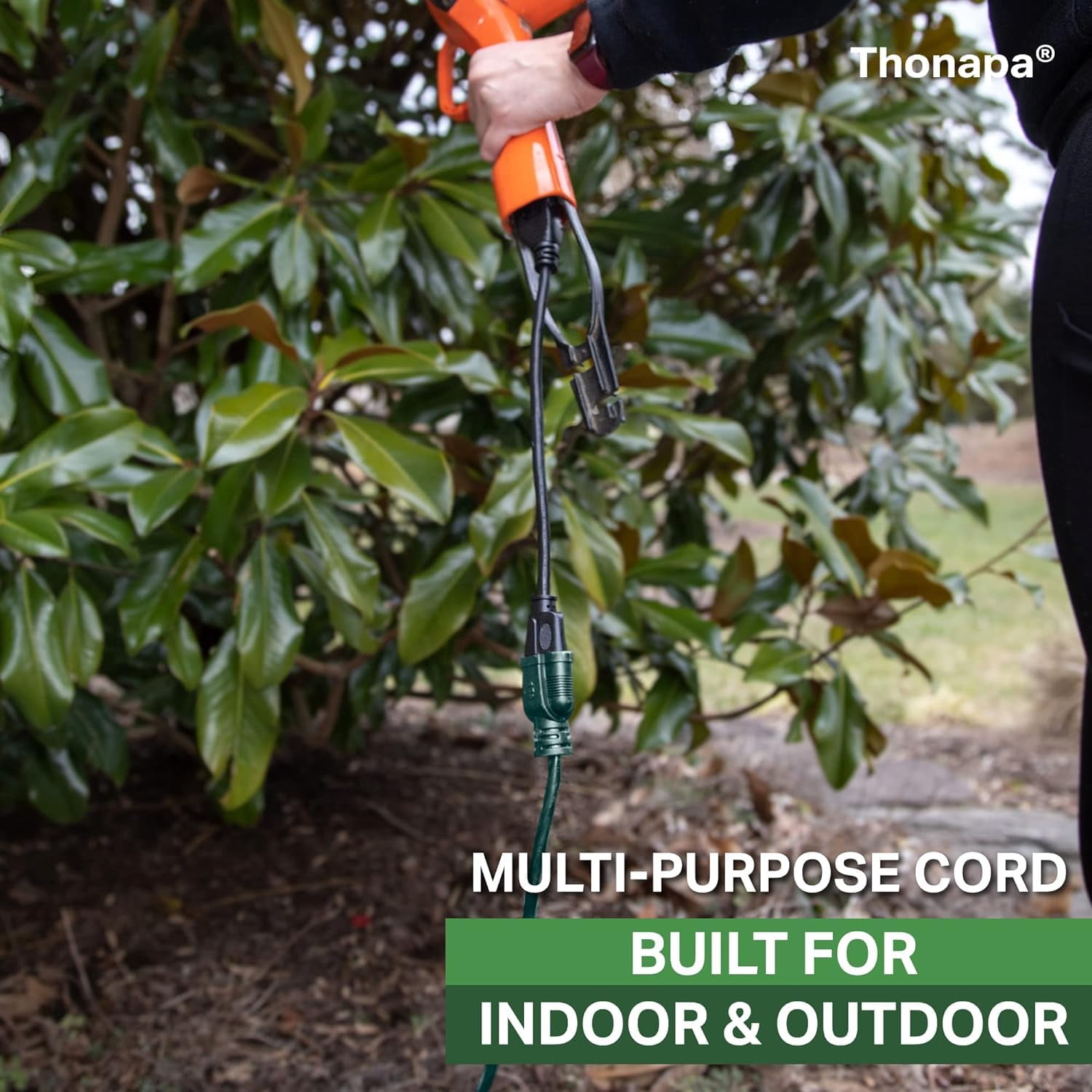 Thonapa 13 Amp Outdoor Extension Cord 20 ft, 16/3 SJTW 20ft Green Extension Cord 3 Prong, Weatherproof for Outdoor Lights, Landscaping & Lawn - US Veteran Owned
