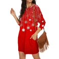 thumbnail image 2 of Women's Casual Dress Long Sleeve Round Neck Snowflake Print with Pocket Winter Theme Loose Fit Midi Dress for Spring Fall,Red,S, 2 of 6