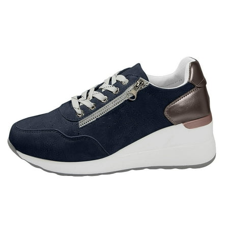 QYZEU Women Shoes Comfortable Slip on Shoes for Women Semi Casual New Casual Women s Shoes Sneakers Lace Up Thick Soled Large Size Single Shoes Blue 40
