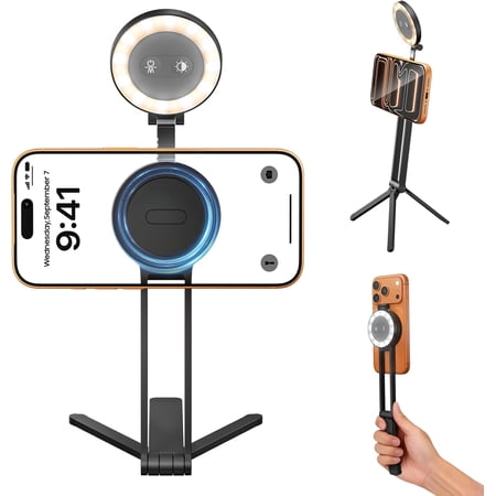 2-in-1 Magnetic Phone Tripod Selfie Light for Magsafe Mount Smartphone Stand Stick with Fill iPhone Accessories