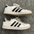 thumbnail image 2 of Ad-id-as White Leather Sneakers Black Stripes Mens Mixed Sizes -LEFT 8.5 - RIGHT 9, 2 of 6