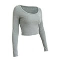 thumbnail image 5 of SEARIPE Women Slim Ribbed Knit Scoop Neck Crop Tee Long Sleeve Solid Crop Tops Sexy Fitted Cozy Gray M, 5 of 7