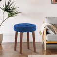 thumbnail image 5 of Round Ottoman, Multifunctional Vanity Stool Velvet Round Ottoman Modern Dressing Stool with Wood Legs for Living Room, Bathroom, Makeup Blue, 5 of 11