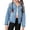 Blue, variant on Blekii Girl's Basic Denim Jacket with Button-Front Flap Pockets, Ages 5-14 Soft Denim Cropped Length, Classic Look, Casual Vibe, School Days