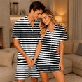 thumbnail image 5 of SONXAHE Couples 2‑Piece Satin Stripe Pajama Set Short Sleeve Button Top Matching Shorts Sleepwear, 5 of 9