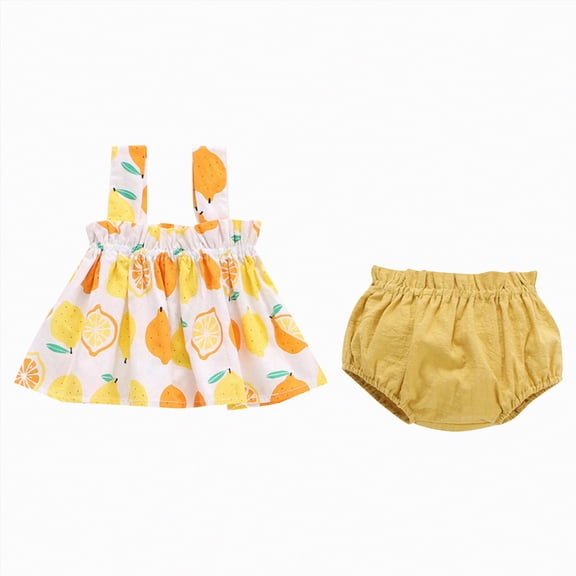 mgoYE Size 6 Girls Clothes Toddler Baby Girl Clothes Summer Outfits Ruffled One Shoulder T-Shirt Bow Hem Tops Cute Shorts Set(Yellow,12-18 Months)