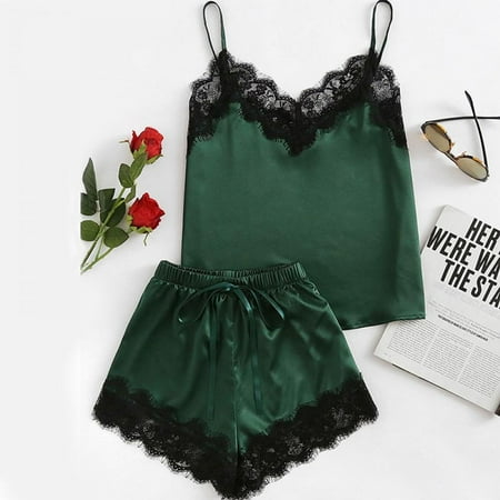 

Oaktree Summer Women s Lace Pajamas 2 Pieces/set Casual Home Camisole Shorts