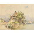 thumbnail image 2 of Carl Lafite 18x15 Black Ornate Wood Framed Double Matted Museum Art Print Titled - Holzhutte Am See (1851), 2 of 5