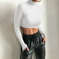 thumbnail image 3 of Outfmvch crop tops for women Long Sleeve Crop Turtleneck Cropped Shirt womens tops crop tops White, 3 of 6