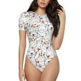 thumbnail image 2 of Uemuo Cat Bear Rabbit Pattern Women's One Piece Short Sleeve Swimsuit Rash Guard Surfing Modest Quick-drying Swimsuit Beach Essentials-X-Large, 2 of 9