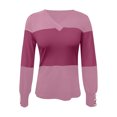 thumbnail image 3 of Women's Fall Fashion Long Sleeve Tops Color Block, Loose Fit, V Neck, Casual Pullover, Polyester, Trendy Design, 3 of 3
