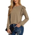 thumbnail image 2 of JWD Long Sleeve Shirts for Women Knit Tops Casual Crewneck Ruffle Tops Loose Fit Fawn-Small, 2 of 7