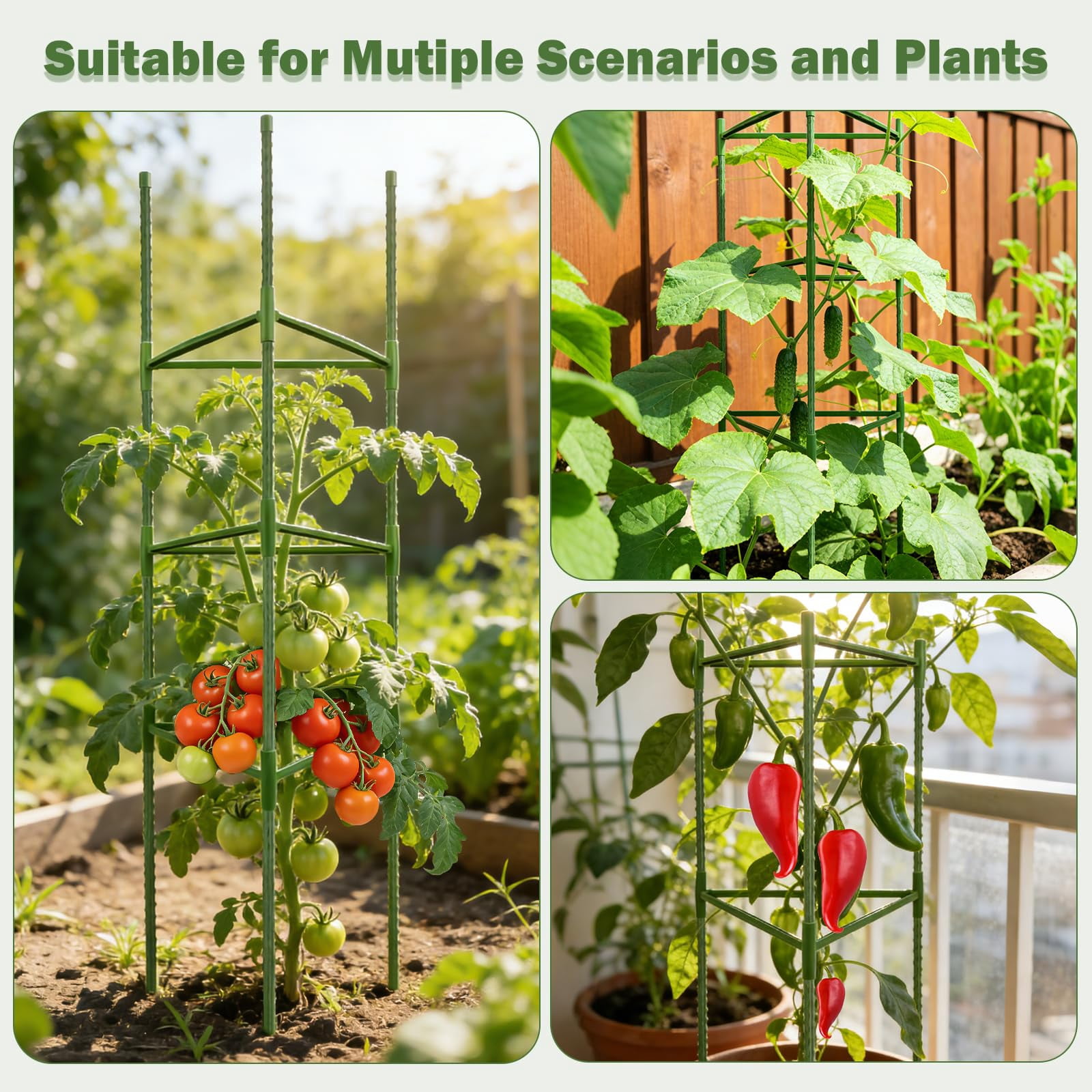 6 Pack Tomato Cage For Garden Plant Supports  Up To 53 Inch Trellis Potted Plants Heavy-duty Stakes Climbing Vegetables Cucumber Peony Flowers Green