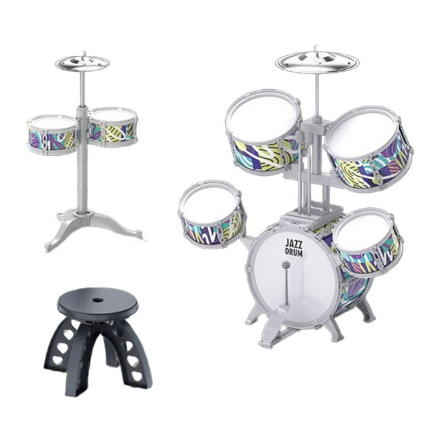 Kit de tambor de jazz para niños, juguete educativo temprano con taburete, instrumentos musicales de percusión para regalo navideño, fácil de , Style Estilo B