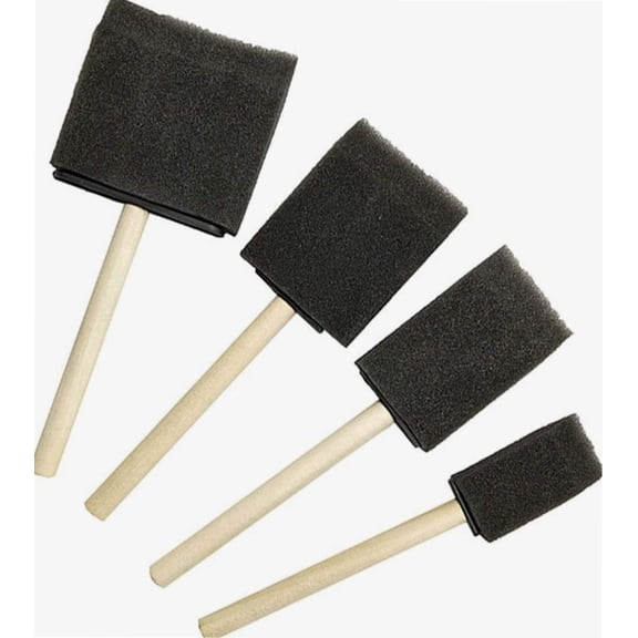 4pcs Assorted Sizes Foam Sponge Wood Handle Paint Brushes for Acrylics, Stains, Varnishes, Crafts, Art
