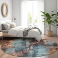 thumbnail image 6 of HomeRoots 623379 8 ft. Blue & Gold Floral Washable Transitional Indoor & Outdoor Round Area Rug, 6 of 9