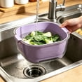 thumbnail image 7 of Double Layer Colander Two Tier Wash Basin, Plastic Kitchen Fruit Vegetable Rinsing Draining Container, Multifunctional Food Washing Basket for Daily Household Meal Prep, Purple, 7 of 7