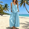 thumbnail image 6 of sdhkgrrt Women's 2 Piece Lounge Outfit V Neck Sleeveless Tank Matching Wide Leg Pants Loose Boho Vacation Casual Set Solid Travel Tracksuit Clothing, Light Blue S, 6 of 7