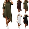 thumbnail image 2 of Oksale Summer Dresses for Women 2026 Trendy Asymmetrical Lace Hem Midi Dress Loose Cozy Half Sleeve Going Out Outfits Brown L, 2 of 7