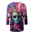 thumbnail image 4 of Craaazy Women's Crew Neck Carnival Shirts Casual Print Pullover 3/4 Sleeve Mardi Gras Tops Gifts, 4 of 5