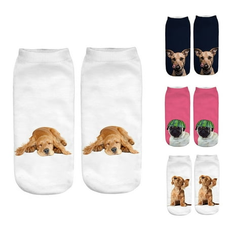

Taluosi Cute Men Women 3D Dog Print Soft Breathable Stretch Low Cut Short Ankle Socks