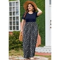 thumbnail image 2 of SHOWMALL Women's Plus Size Summer Beach Dress Maxi Navy Blue Clustered Floral 4X Short Sleeves Crewneck Casual Bohemian Sun Dress Full-Length Floral Long Dresses with Pockets, 2 of 5
