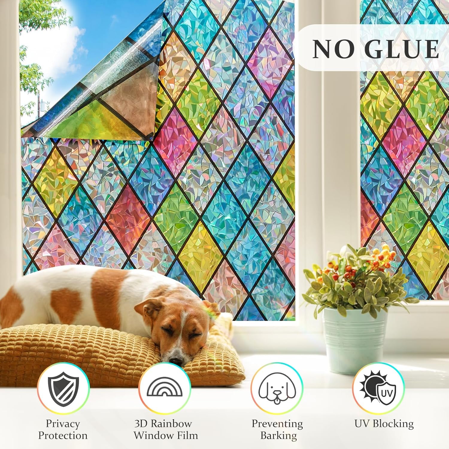 Fancy-Fix Stained Glass Window Film, Rainbow Window Privacy Film Decorative, Sun Blocking Window Tint For Home, Heat Control Anti UV Door Window Cover, 35.4" X78.7 "