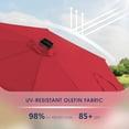 thumbnail image 3 of BLUU MAPLE 9 FT Outdoor Solar Patio Umbrella LED Table Umbrellas with 16 LED Strip Lights & Hub Light, Aluminum Frame, 3 YEARS Fade Resistance & UV Protection Olefin Fabric (Red), 3 of 5