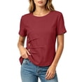 thumbnail image 3 of Josdec Women's Cotton Linen Blend Round Neck Short Sleeve Side Button Detail Casual Summer Beach Vacation Top S-XXXL, 3 of 7