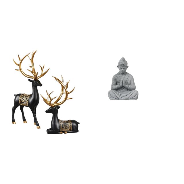 Escultura De Resina De Reno Y Alce Y Estatua De Buda Mono. Colección De Ciervos, Figura Budista En Miniatura Coleccionable Para Mueble, Mesa, Hotel, Patio, Boda, Inauguración De La Casa.