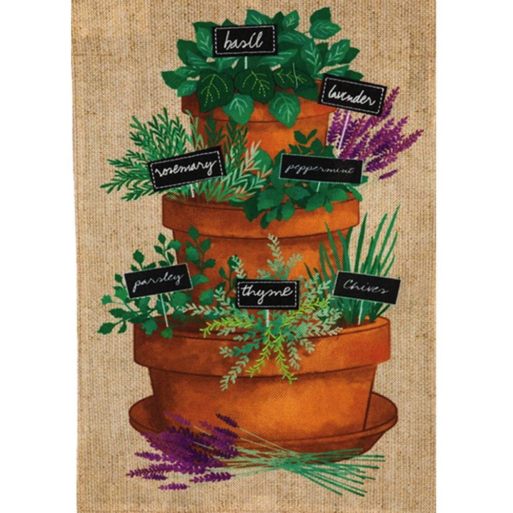 Evergreen Burlap Garden Flag - Stacked Herb Garden, High Quality