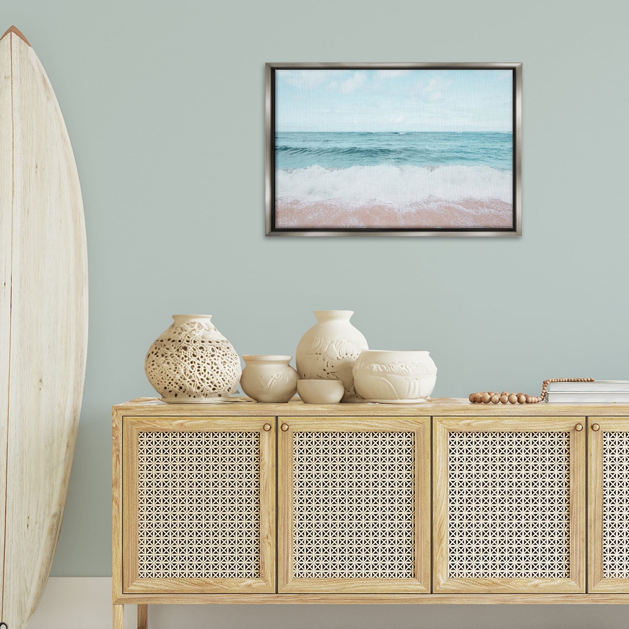 Stupell Industries Centric Beach Foam Nautical & Beach Photography Gray Floater Framed Canvas Art Print Wall Art, 31 x 21
