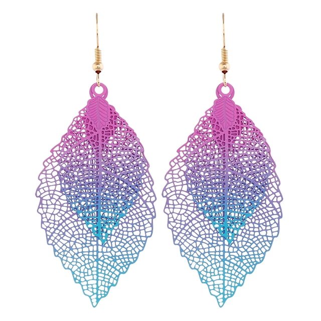 Pendientes de la hoja de metal de color retro Personalidad única doble hoja Pendientes de borla para las mujeres niñas