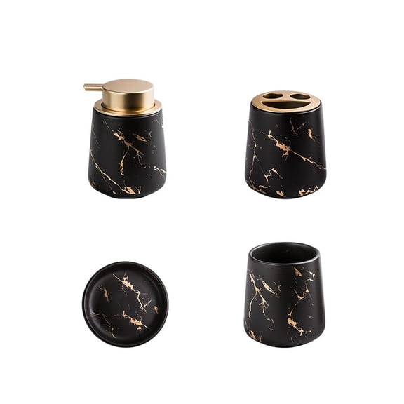 Bathroom Accessories Set 4 Pcs Include: Lotion Soap Dispenser, Mouthwash Cups, Toothbrush Holder And Soap Dish