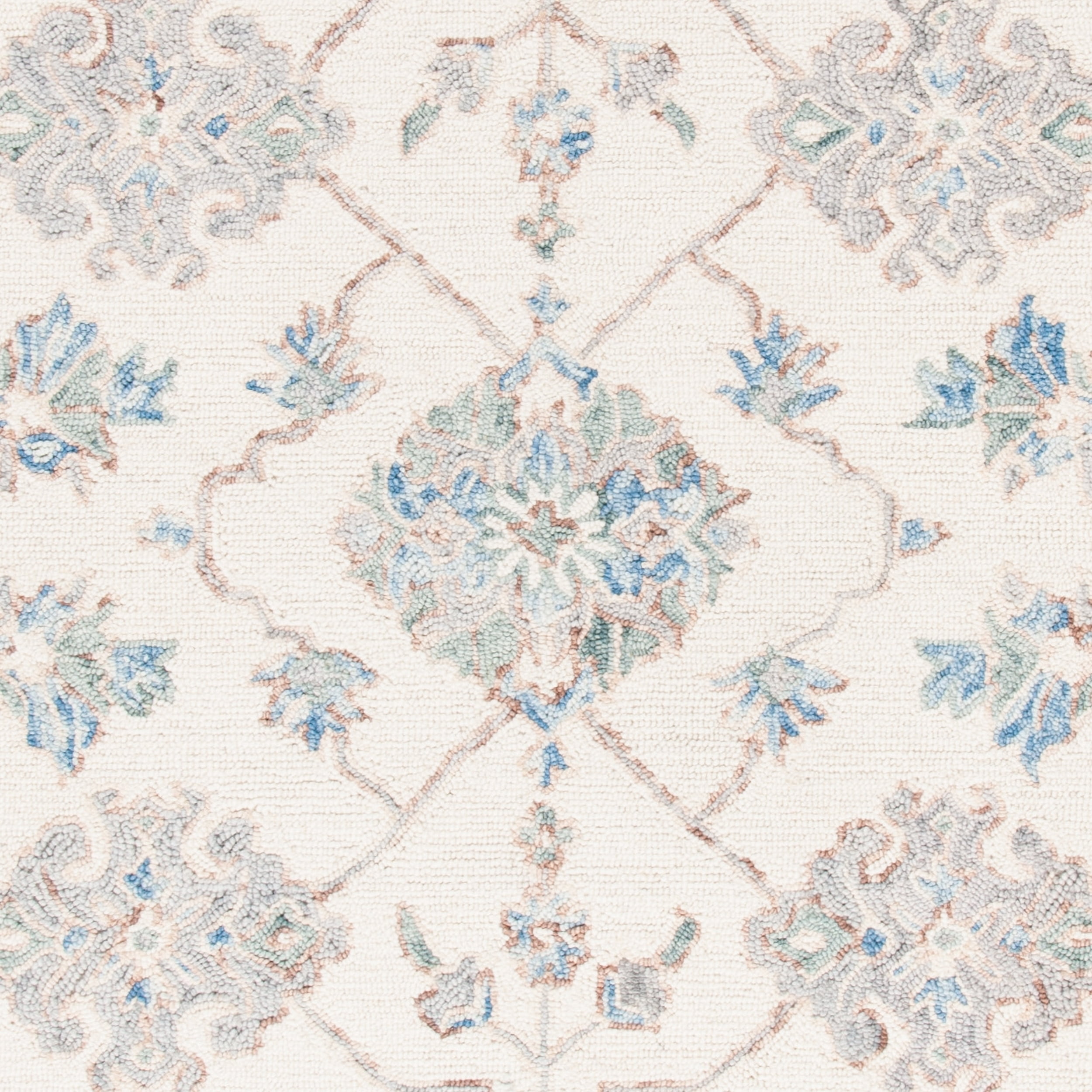 SAFAVIEH Micro-Loop Raschelle Floral Vines Wool Area Rug, Ivory/Grey, 5' x 8'