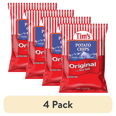 (4 pack) Tim's Cascade Snacks Original with Sea Salt Cascade Style Potato Chips, Gluten-Free, 7.5 oz Bag