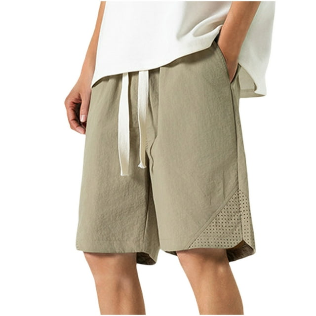 Styesk Mens Shorts Men's Fashion Solid Color Casual Elastic Waist Drawstring Pocket Shorts Pants