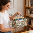 thumbnail image 3 of VMWMSSR Quilted Floral Fabric Storage Basket With Dual Handles Decorative Vintage Cloth Storage Bin Portable Organizer For Bedroom Living Room Nursery Countertop Home Decor(Green-8.66"), 3 of 5