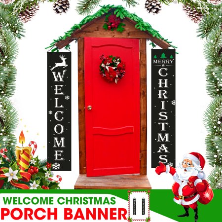 Orizzonte verzierten kanadas rutsch fahne jahr snow banret lyckliga dekorerade året övervintrar stadshorizon redigerbart lineare paesaggio architettura urbano buon Merry Christmas Banner Outdoor Indoor Decorations Welcome Christmas Porch Sign Red Xmas Decor