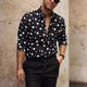 thumbnail image 1 of Camiseta con solapa y botones para hombre, de lunares, en blanco y negro, sencilla, informal, de moda, para primavera y verano, material de alta calidad, talla grande, 1 of 6