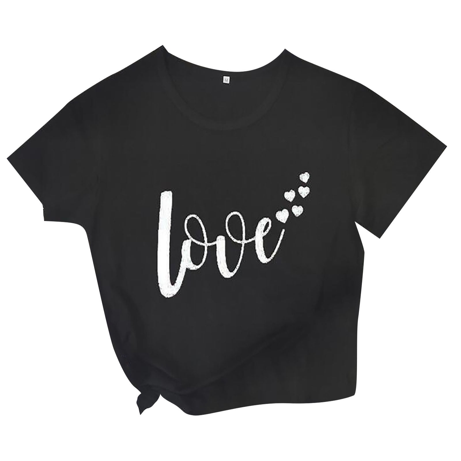 Womens Fall Tops Love Leopard Printed Crew Neck Short Sleeve Tshirts