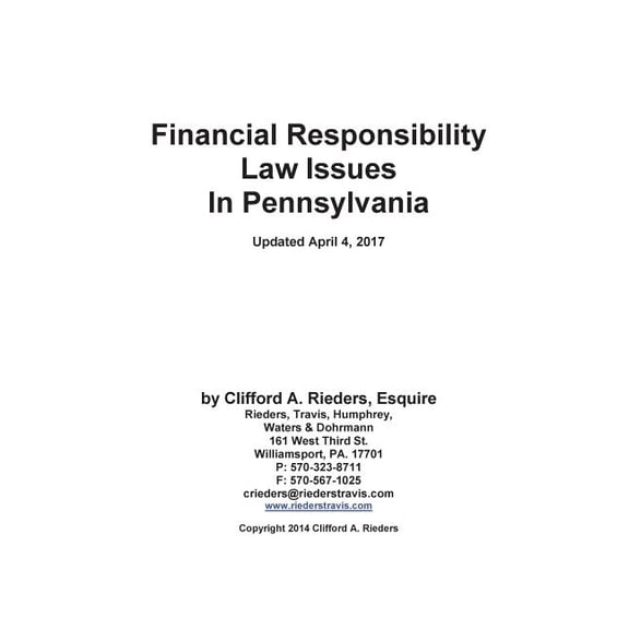 Financial Responsibility Law Issues In Pennsylvania (Paperback)