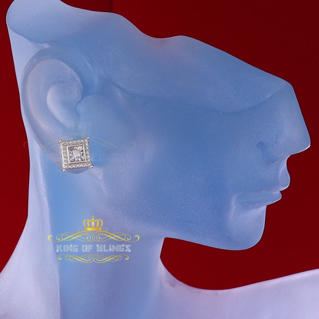 King of Bling's 0.10ct Diamond Stud Squre Earrings For Women White 925 Sterling Silver For Men