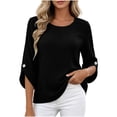 thumbnail image 2 of Neewe Women's 3/4 Length Sleeve Tops Round Neck T Shirts Loose Fit Blouses Casual Tees 2026 Fashion Clothes, 2 of 7