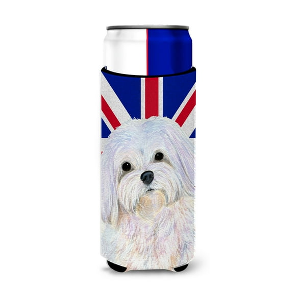 Carolines Treasures SS4924MUK Maltese with English Union Jack British Flag Ultra Hugger for slim cans Slim Can